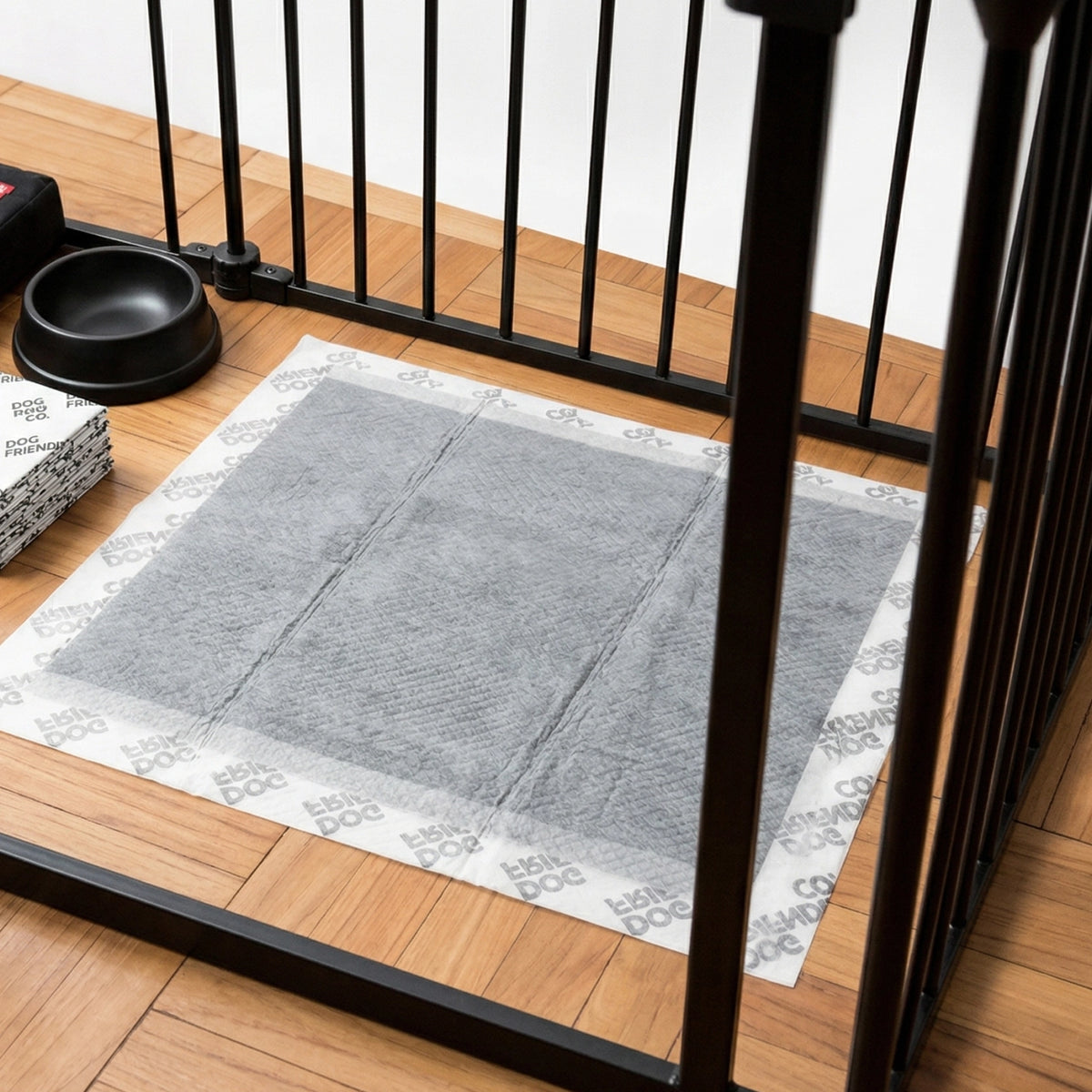 Training Pee Pad being unfolded and placed on the floor.