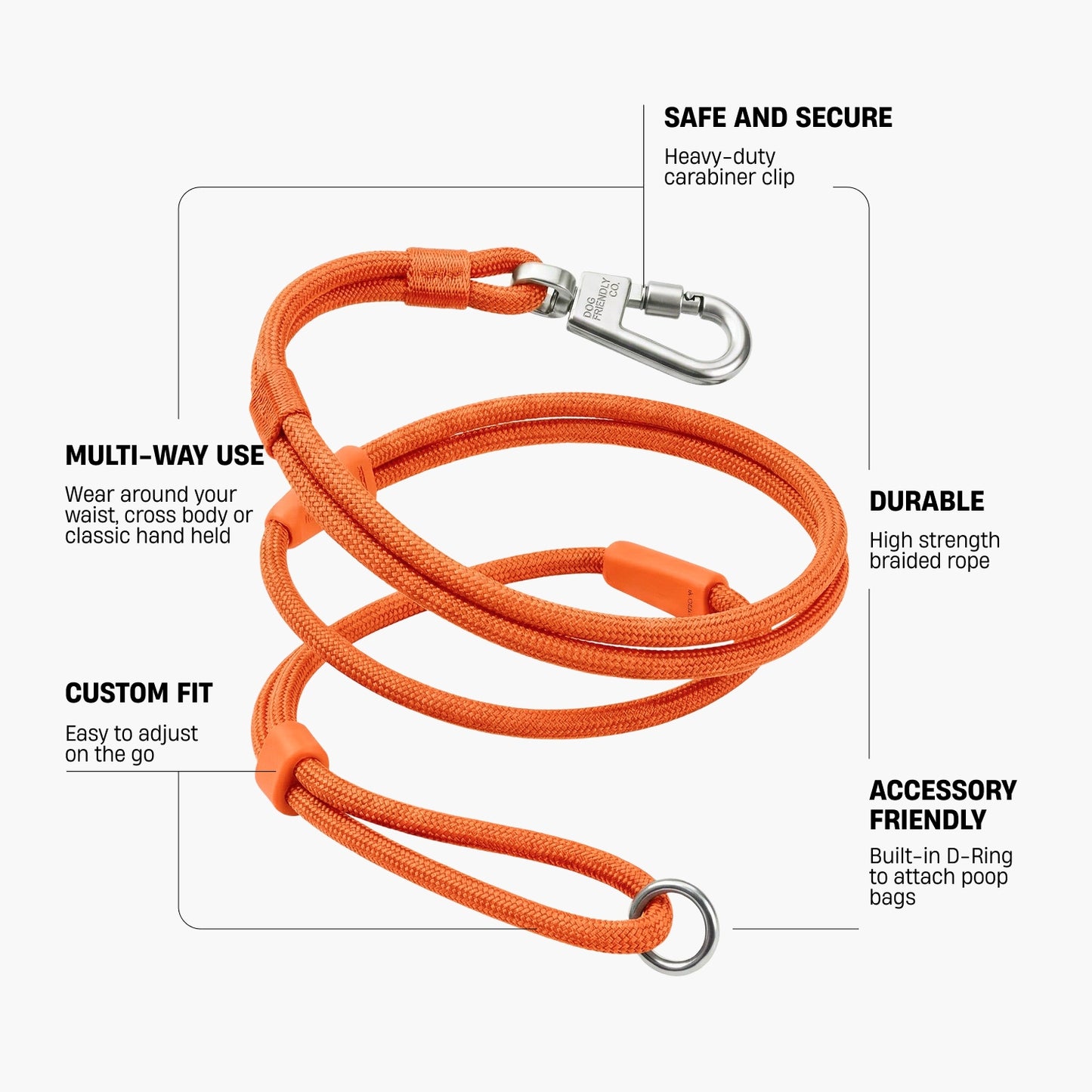 Hands Free Leash - Hi-Vis Orange