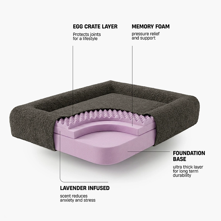 Premium Orthopedic Memory Foam Dog Bed - Brown Bouclé (Large)