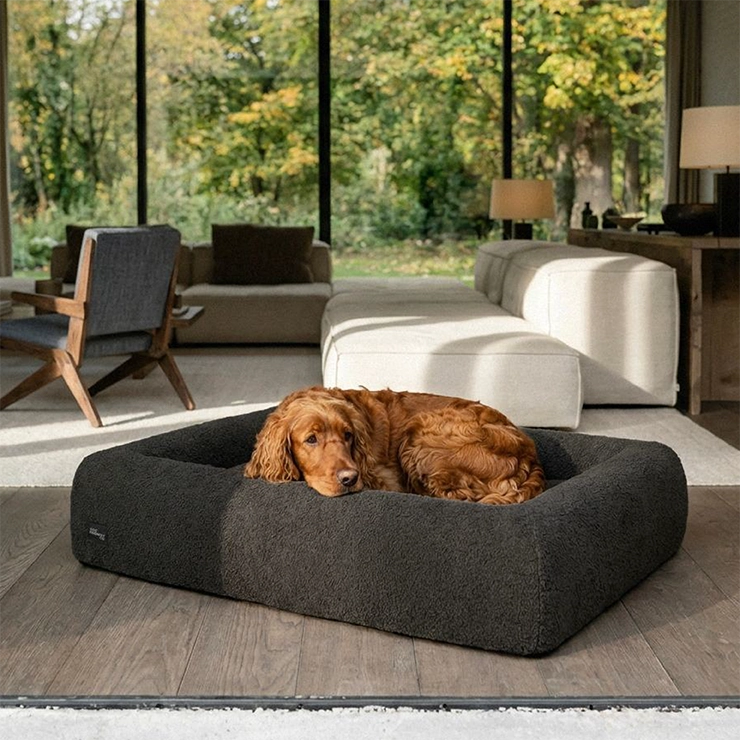 Premium Orthopedic Memory Foam Dog Bed - Brown Bouclé (Medium)