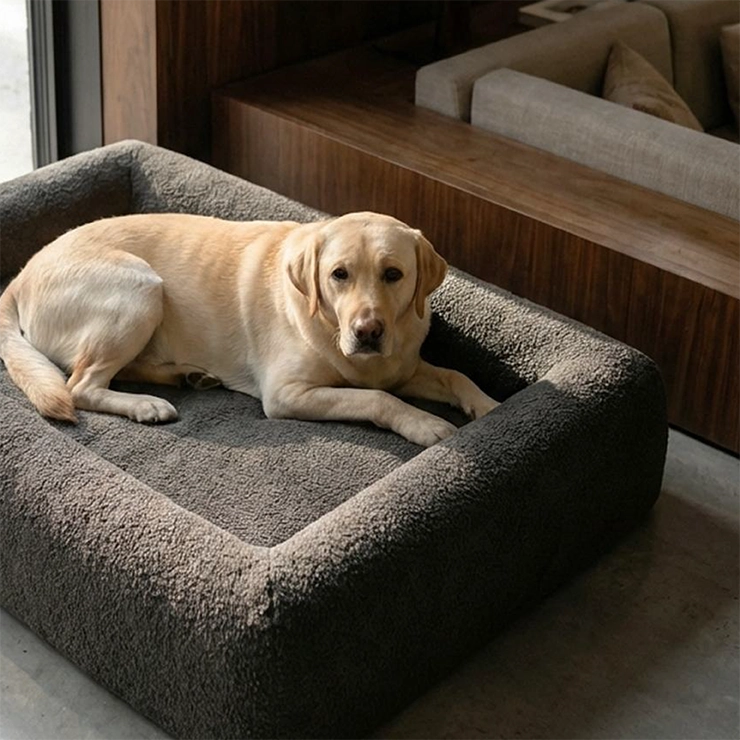 Premium Orthopedic Memory Foam Dog Bed - Brown Bouclé (Large)
