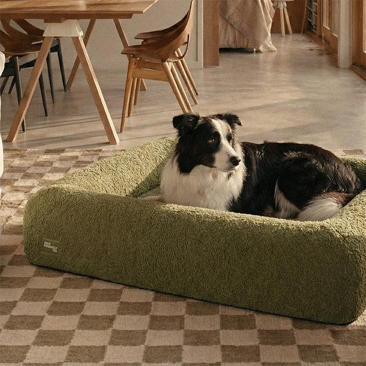 Premium Orthopedic Memory Foam Dog Bed - Green Bouclé (Large)