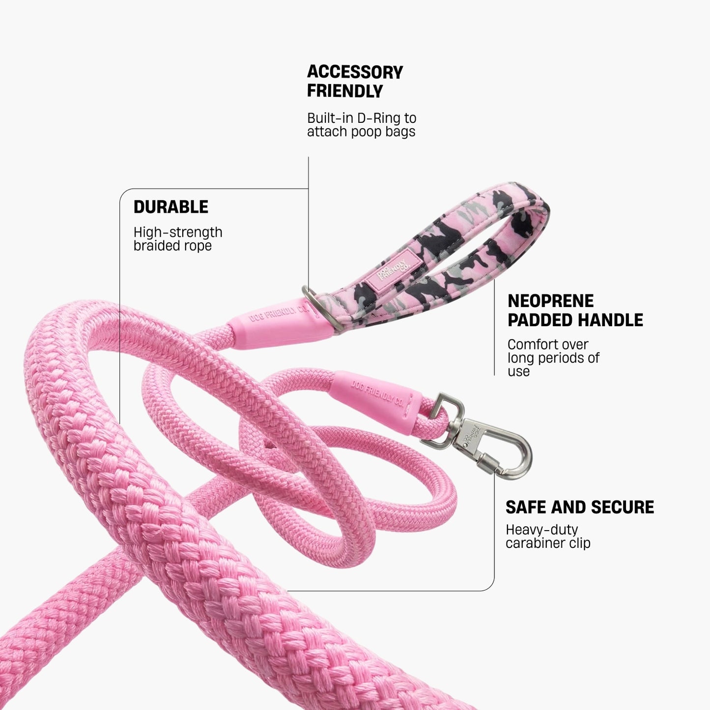 Rope Dog Leash - Pink Camo
