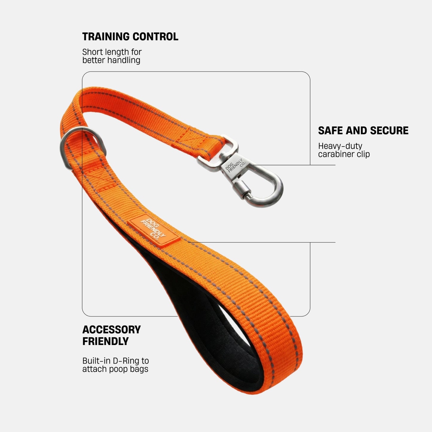 Short Trainer Dog Leash - Hi-Vis Orange